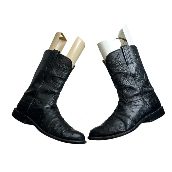 Lucchese Black Full Quill Ostrich Leather Cowboy Western Boots Men's 10.5
